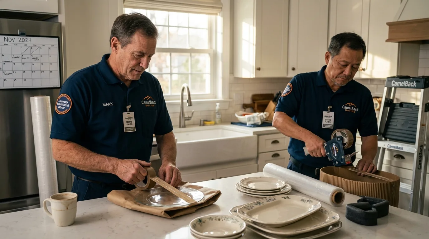 Professional crew packing kitchen dishware in Vienna, WV